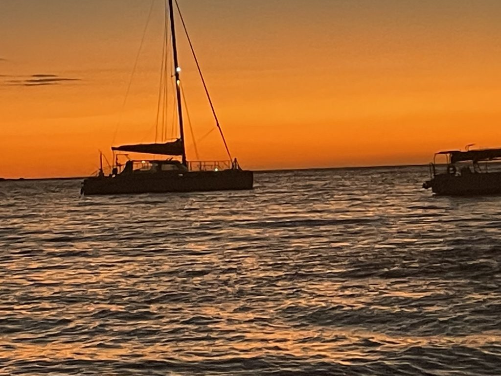 Sunset off Waikoloa, with the Spirit of Aloha and the tender settling in for the night